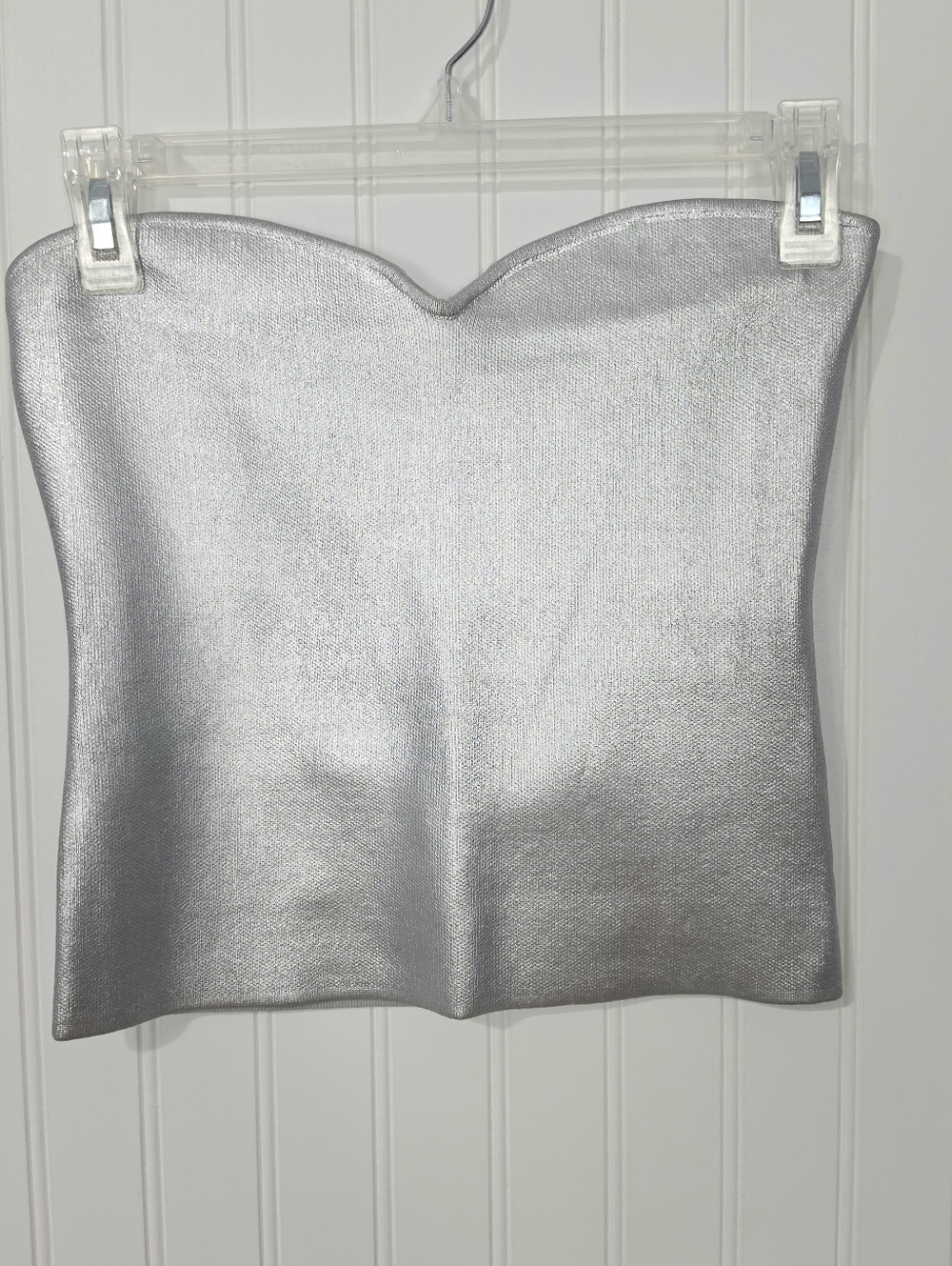 Zara | Strapless Metallic Top Silver Medium